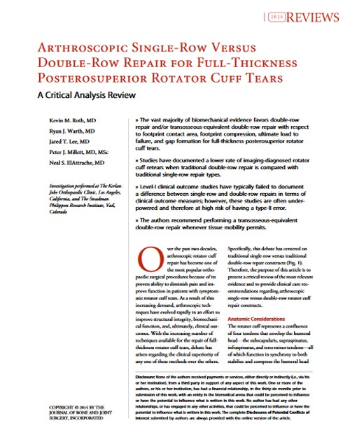 Arthroscopic Single-Row Versus Double-Row Repair for Full-Thickness Posterosuperior Rotator Cuff Tears
